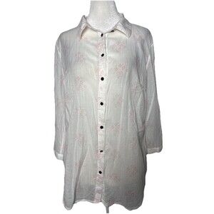 Cottagecore Delicate Floral Button Up Blouse White Pink EU XL Romantic Charm